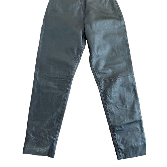 Harve Bernard Leather Pants Women Sz 8 28x27 Lined Straight Leg Black Jeans - Picture 3 of 6